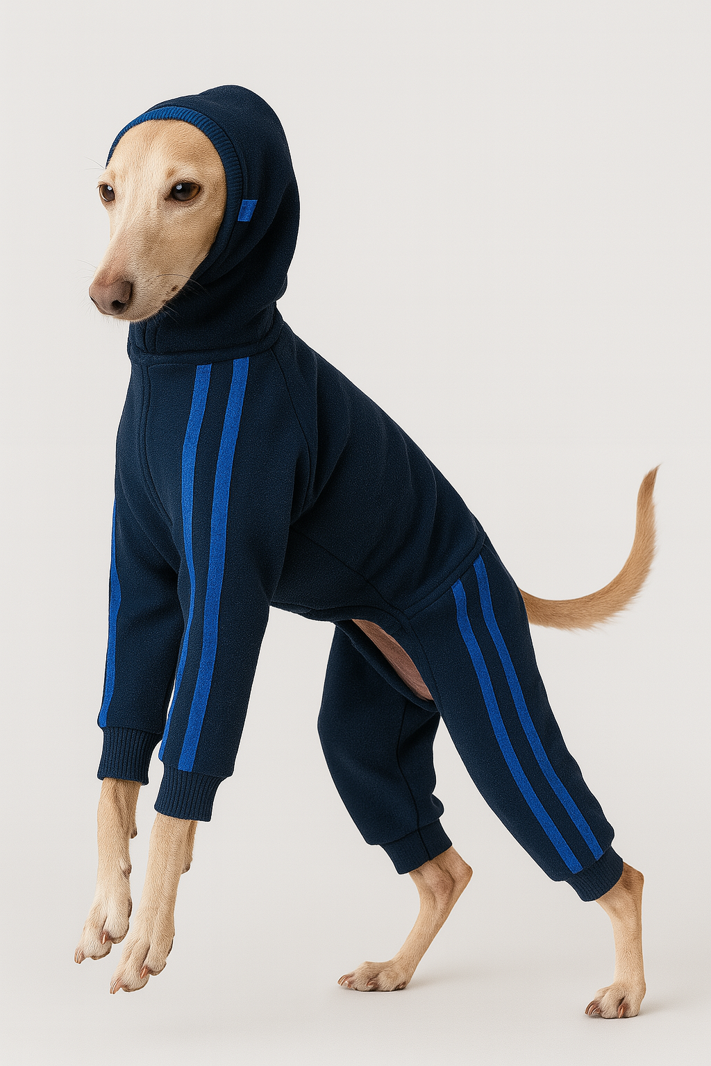 Beiger Trainingsanzug für italienische Windspiele mit neon gelben Streifen