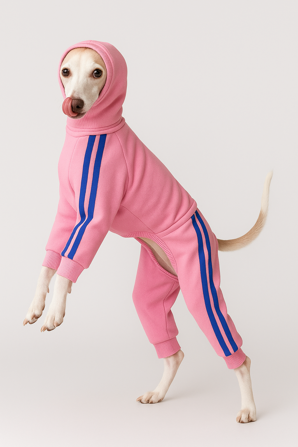 Pinker Trainingsanzug mit royal blauen Streifen